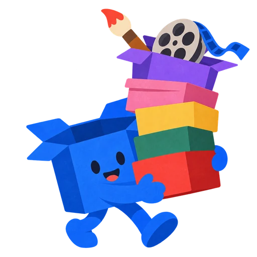 The WritersBox box carrying a stack of coloured boxes
