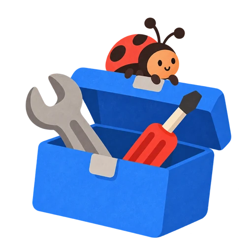 A toolbox with a sheepish little ladybird caught on the lid