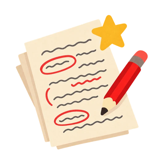 A script page with red pen notes and a gold star