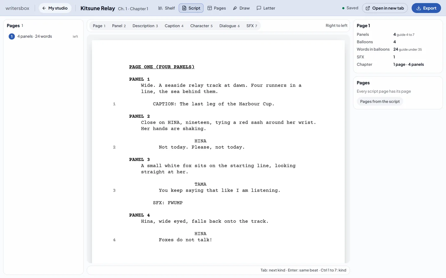 Manga and comics in WritersBox, with sample work made in it