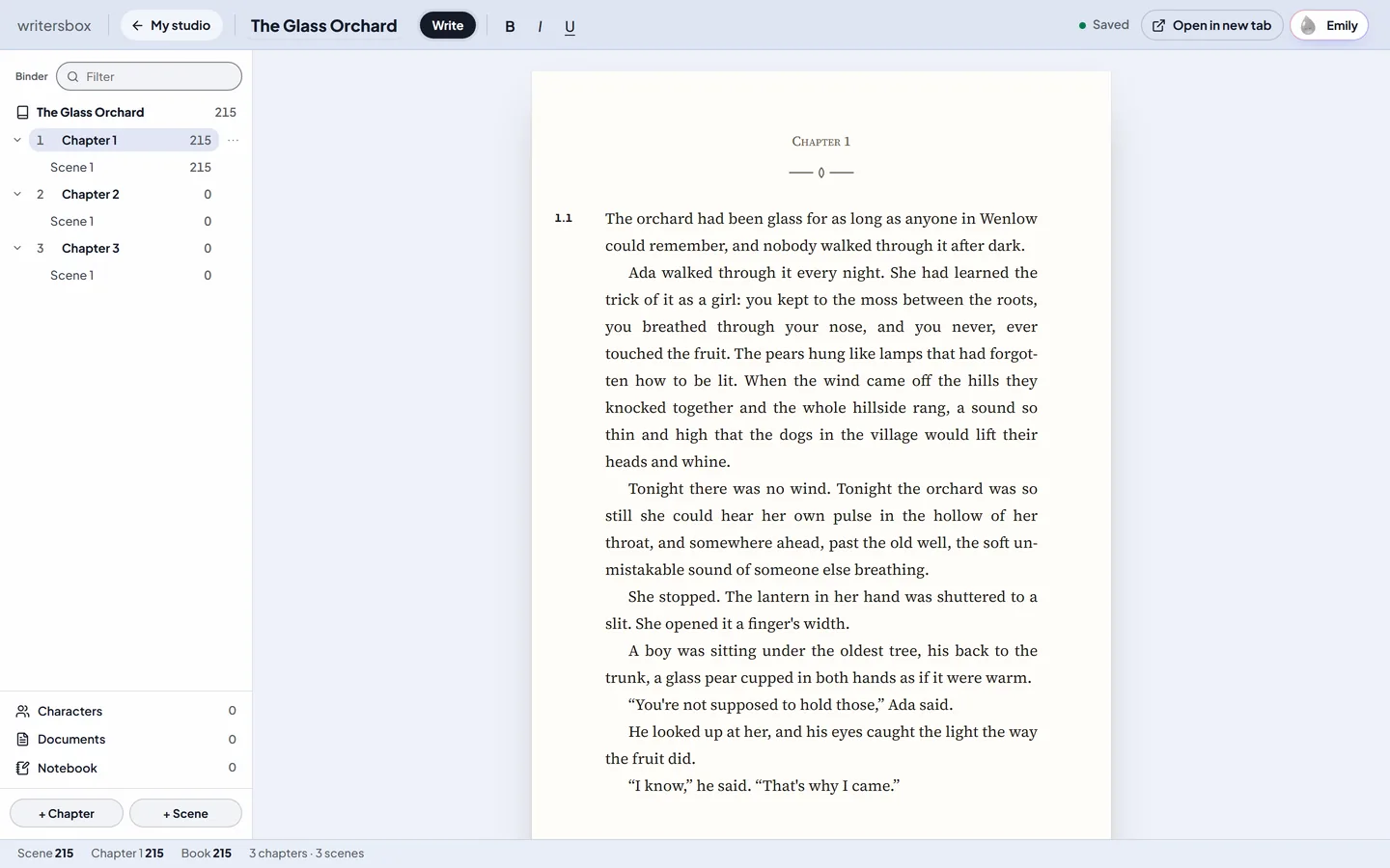 Novels in WritersBox, with sample work made in it