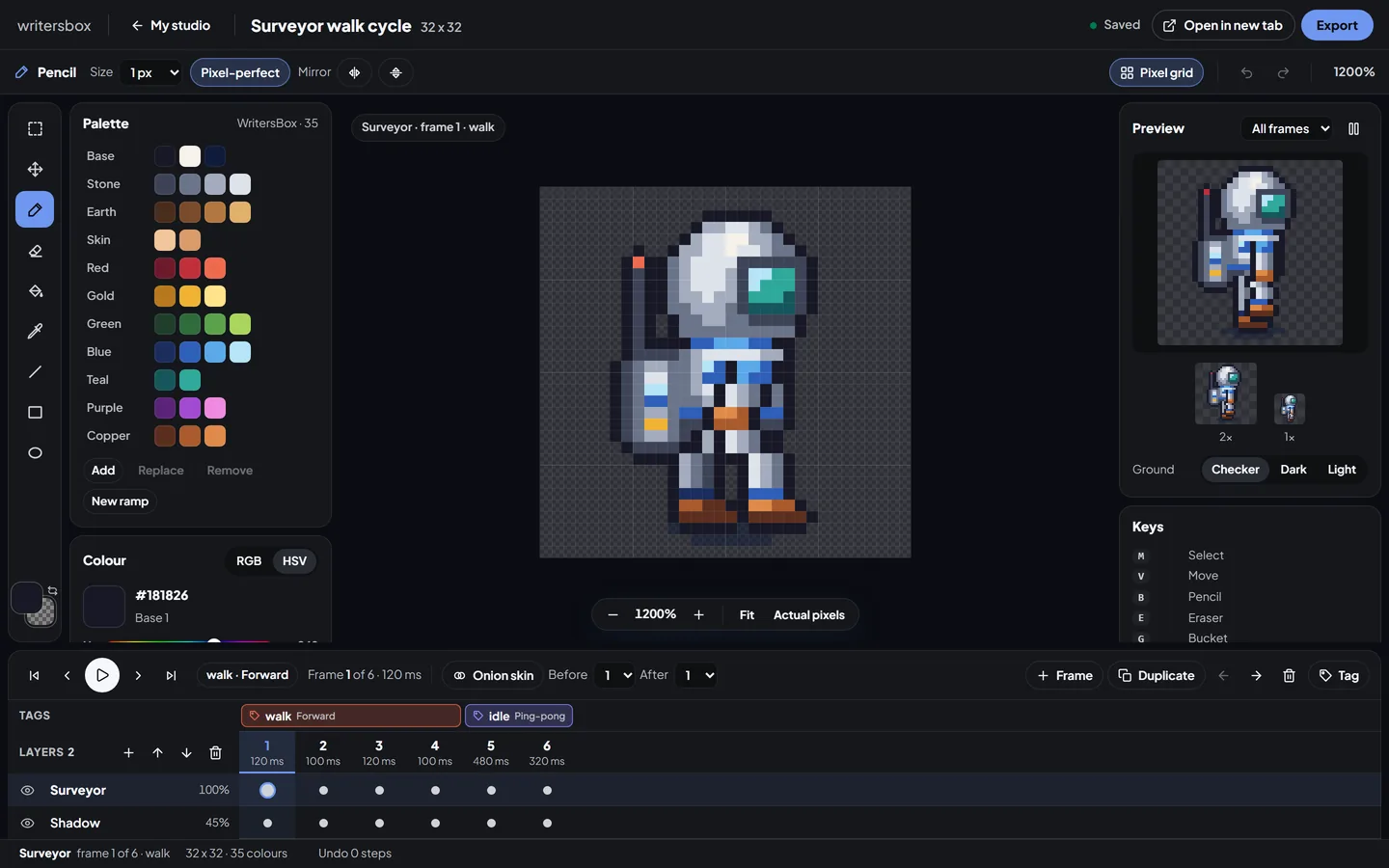 Pixel art in WritersBox, with sample work made in it
