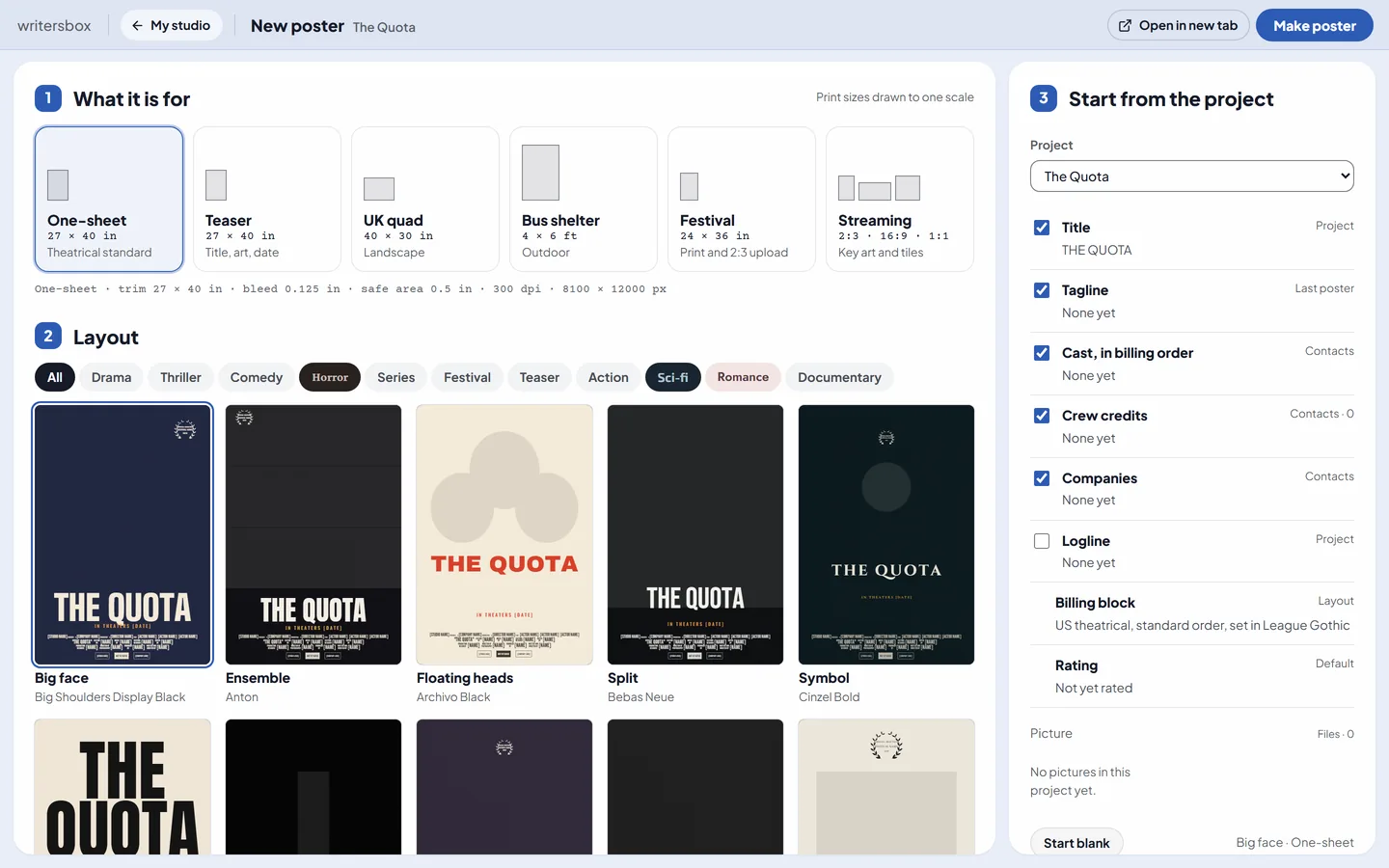 Posters in WritersBox, with sample work made in it