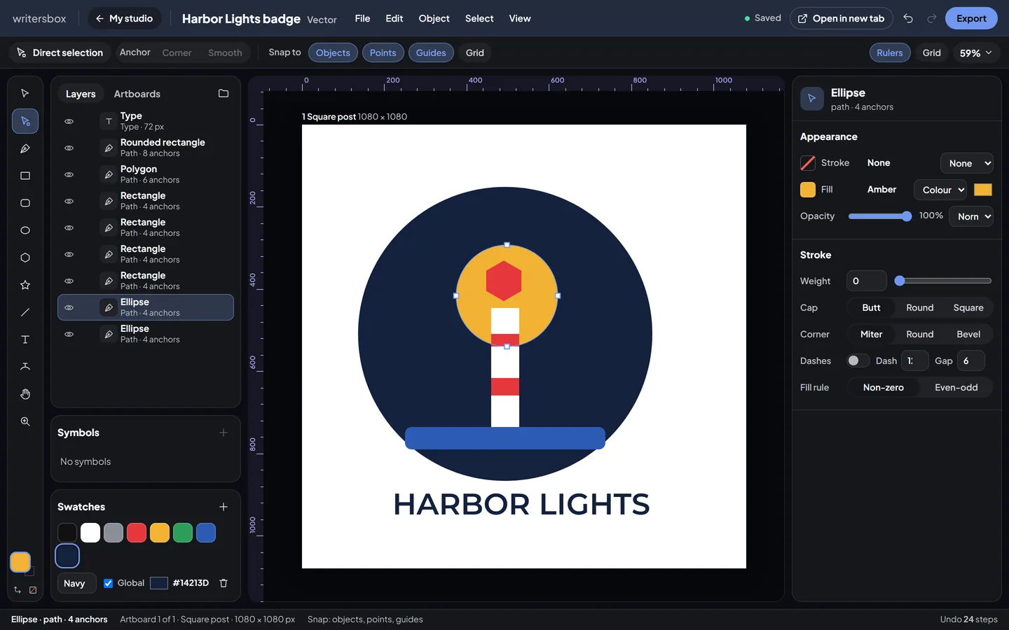 Vector in WritersBox, with sample work made in it