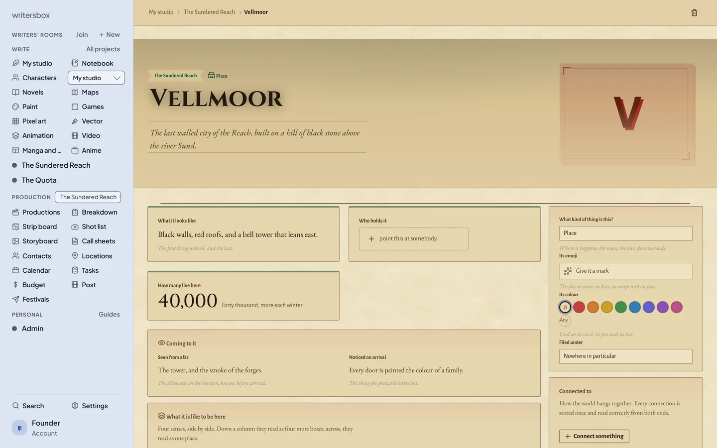 Worlds in WritersBox, with sample work made in it